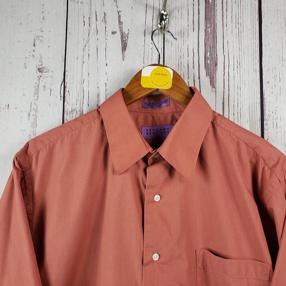 Bergamo New York Dress Shirt Mens Size Large 16/16.5 32/33 Long Sleeve Orange - Picture 2 of 9